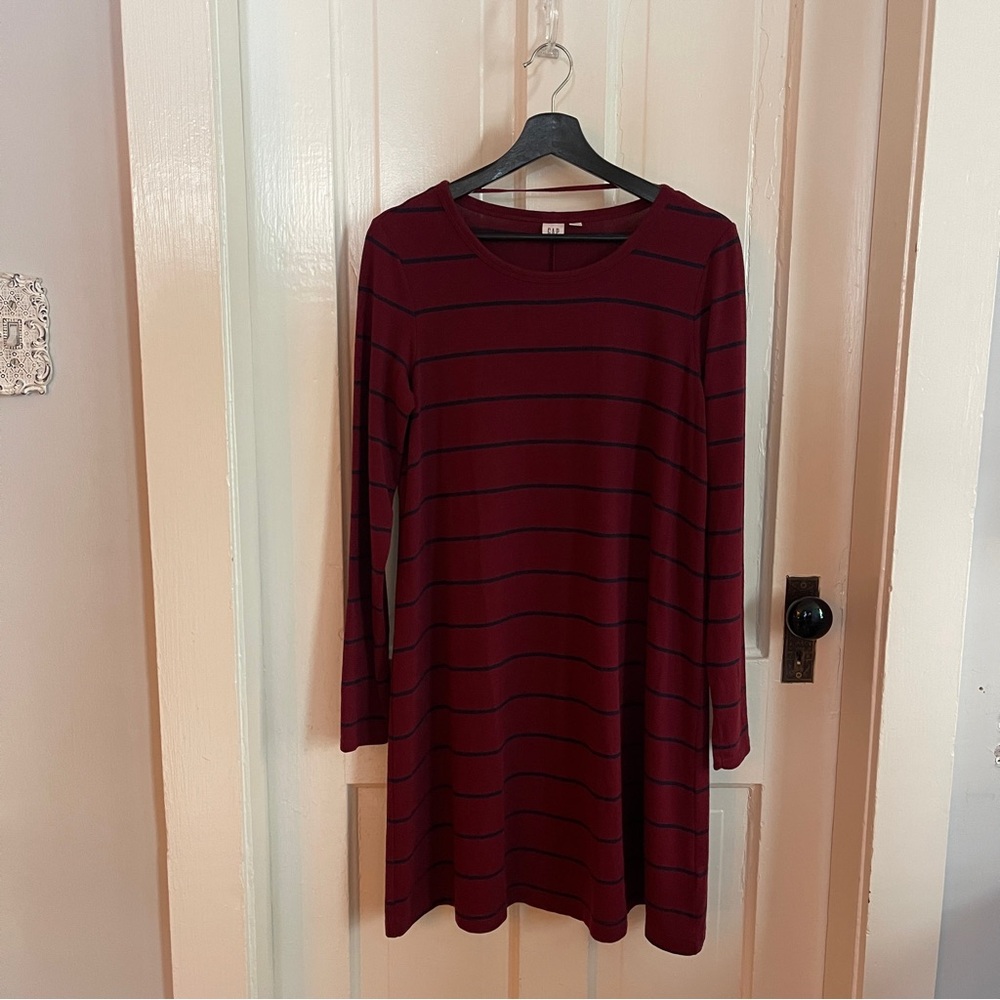 Gap Dress Burgundy w/stripes Size M